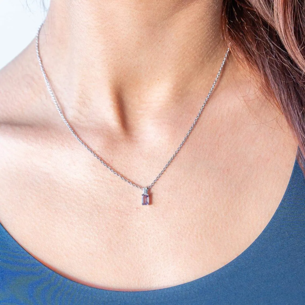 Collier argent 925 améthyste et topaze blanche 45cm