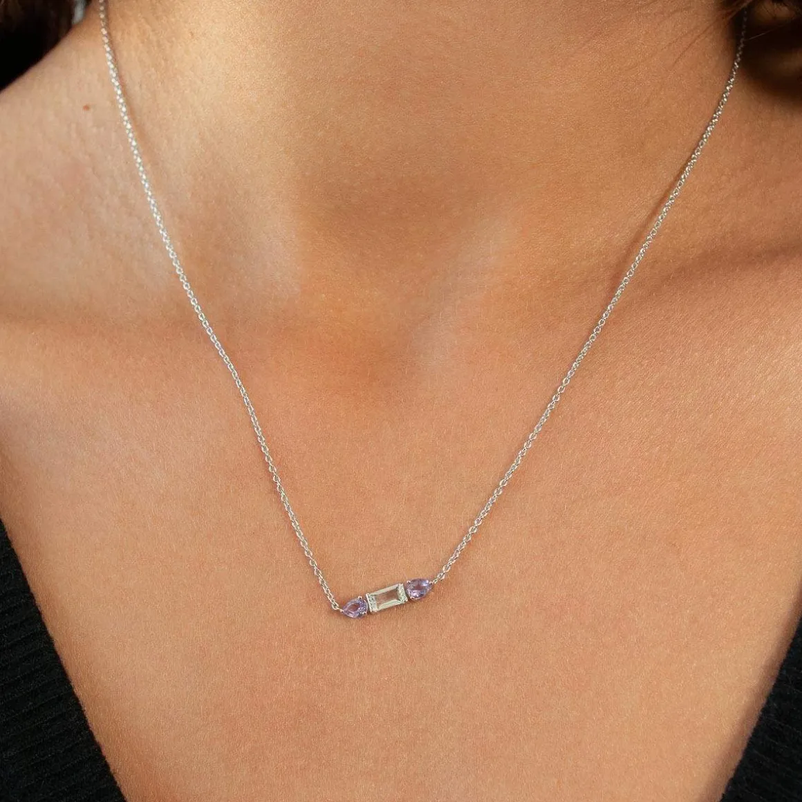 Collier argent 925 améthystes 45cm