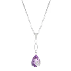 Collier argent 925 améthyste taille poire et zirconias 45 cm