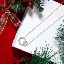 Collier argent 925 anneaux entrelacés zirconias 45 cm