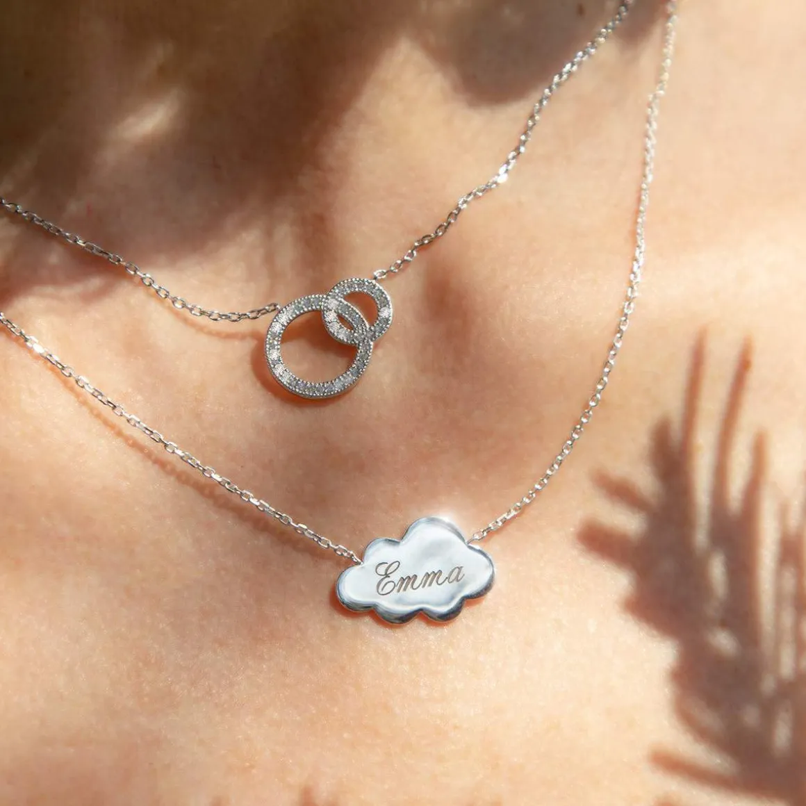 Collier argent 925 anneaux entrelacés zirconias 45 cm