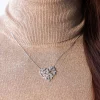 Collier argent 925 coeur feuillage zirconias 45 cm