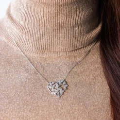 Collier argent 925 coeur feuillage zirconias 45 cm