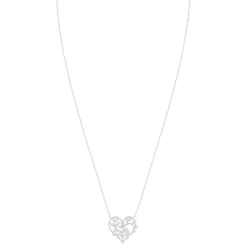 Collier argent 925 coeur feuillage zirconias 45 cm