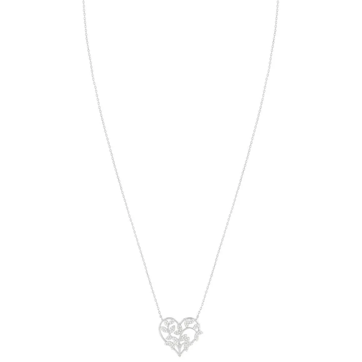 Collier argent 925 coeur feuillage zirconias 45 cm