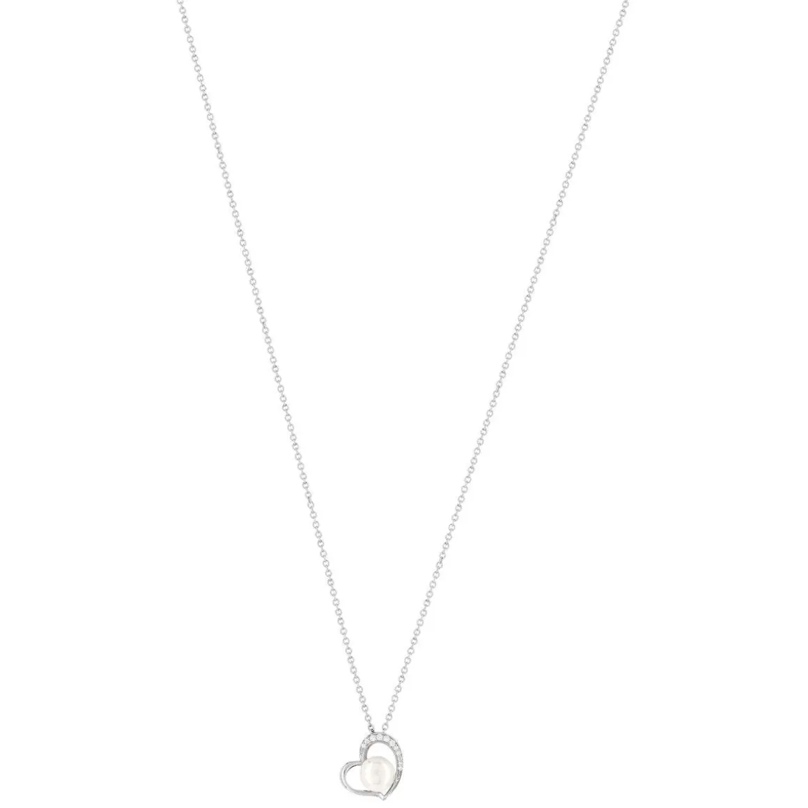 Collier argent 925 coeur perle de culture de Chine et zirconias 45 cm