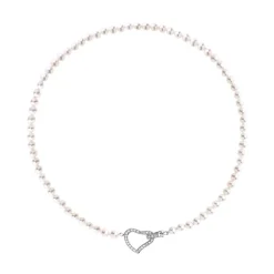 Collier argent 925 coeur perles de culture de Chine 45 cm