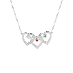 Collier argent 925 coeurs entrelacés zirconias blanc rouge et vert 44,5 cm