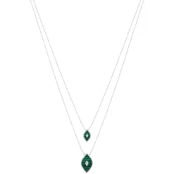 Collier argent 925 et malachites et zirconias 40cm