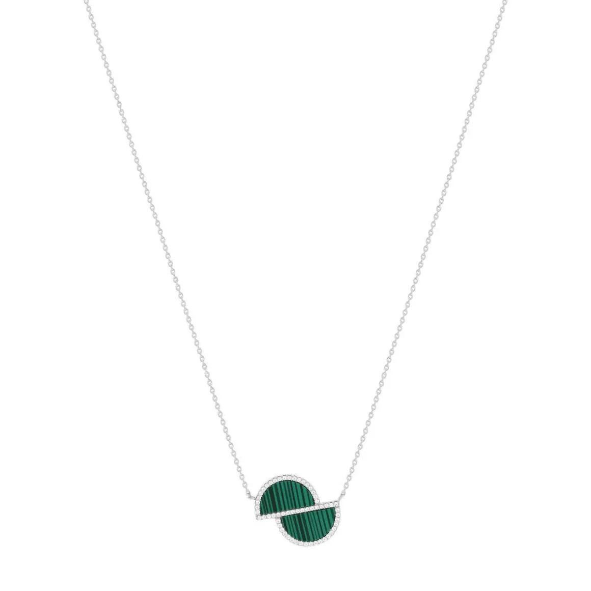 Collier argent 925 et malachites et zirconias 45cm