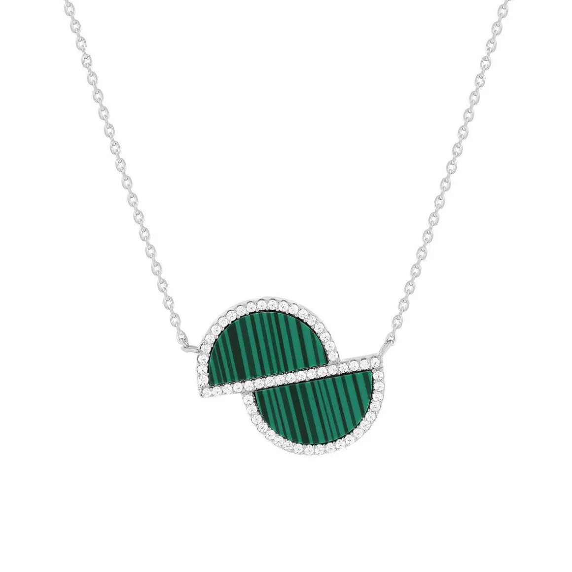 Collier argent 925 et malachites et zirconias 45cm