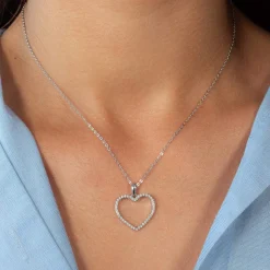 Collier argent 925 et zirconias coeur 45cm