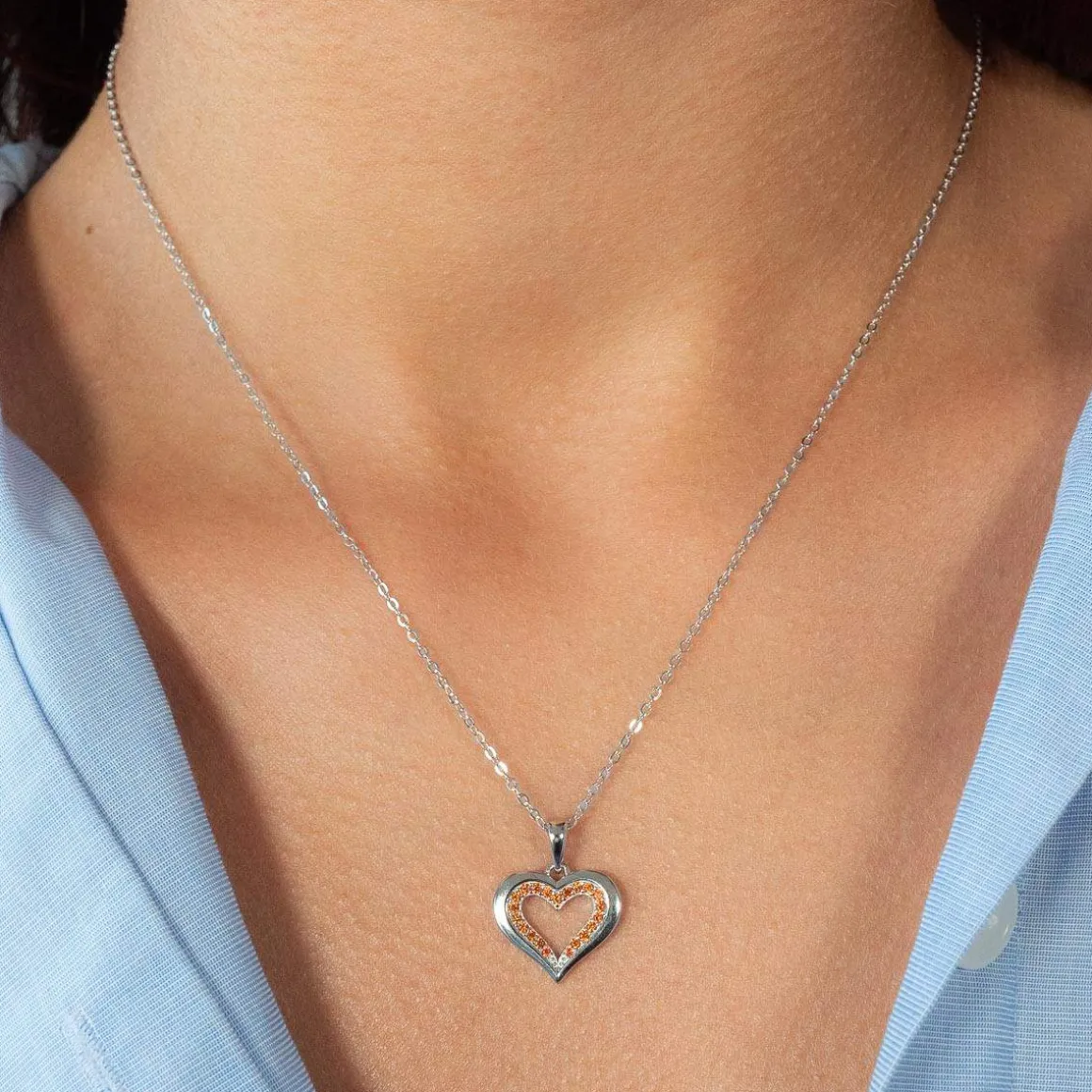 Collier argent 925 et zirconias motif coeur 45cm