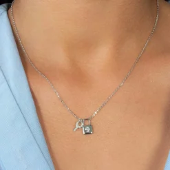 Collier argent 925 et zirconias motif cadenas 45cm