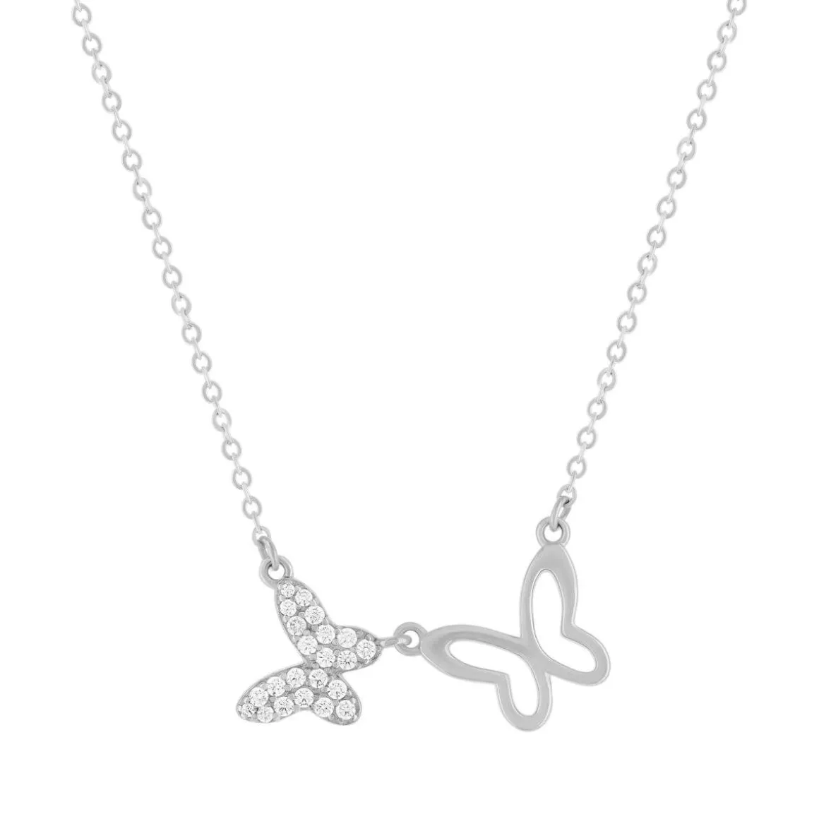 Collier argent 925 et zirconias motif papillons 45cm