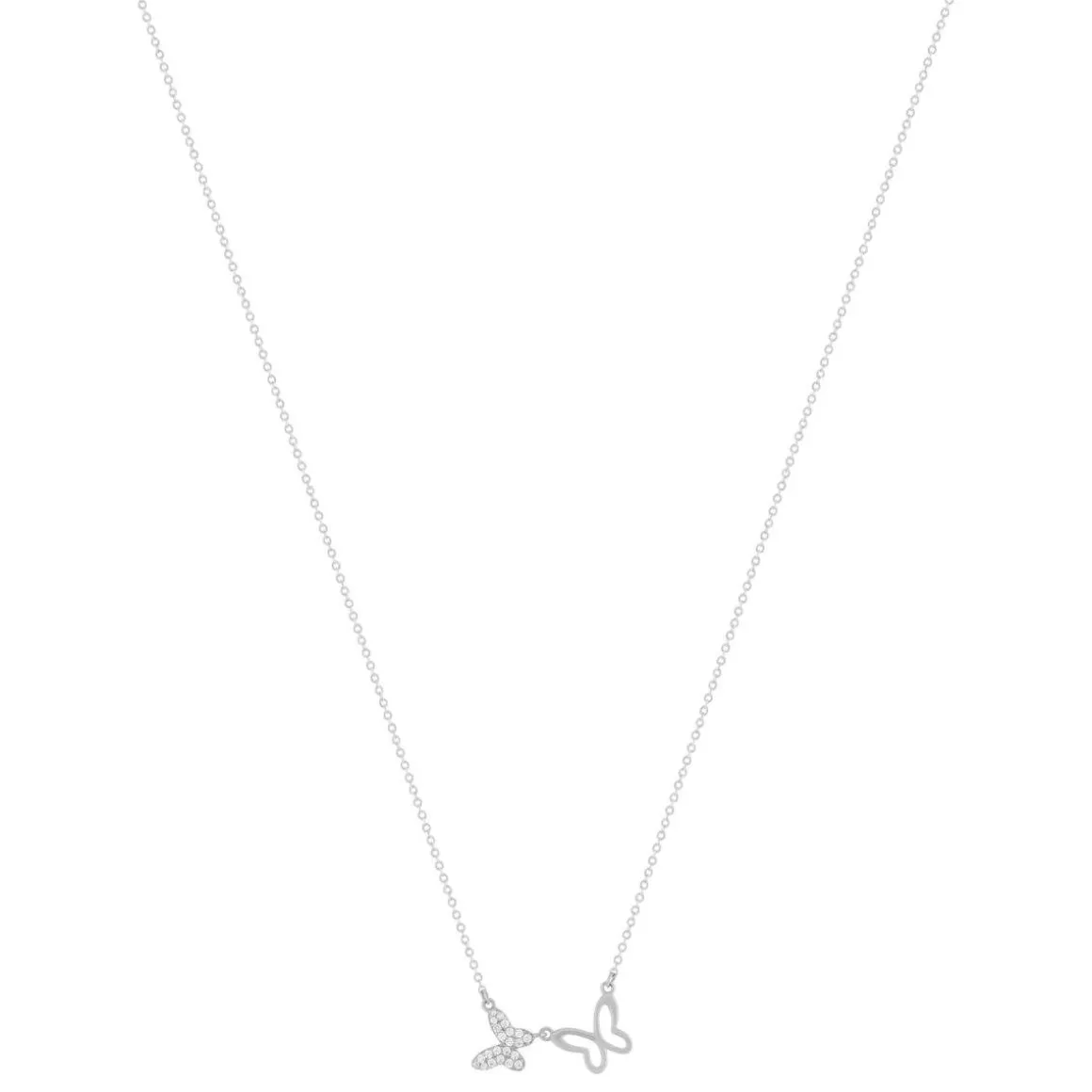 Collier argent 925 et zirconias motif papillons 45cm