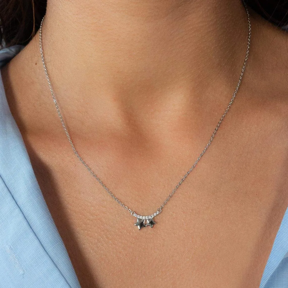 Collier argent 925 et zirconias motif étoiles 45cm