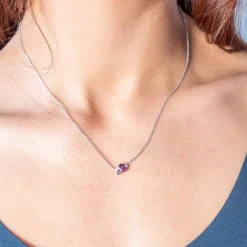 Collier argent 925 grenat rhodolite améthystes et topazes blanches 45cm