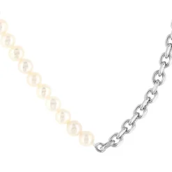 Collier argent 925 maille Forçat perles de culture de Chine 48 cm