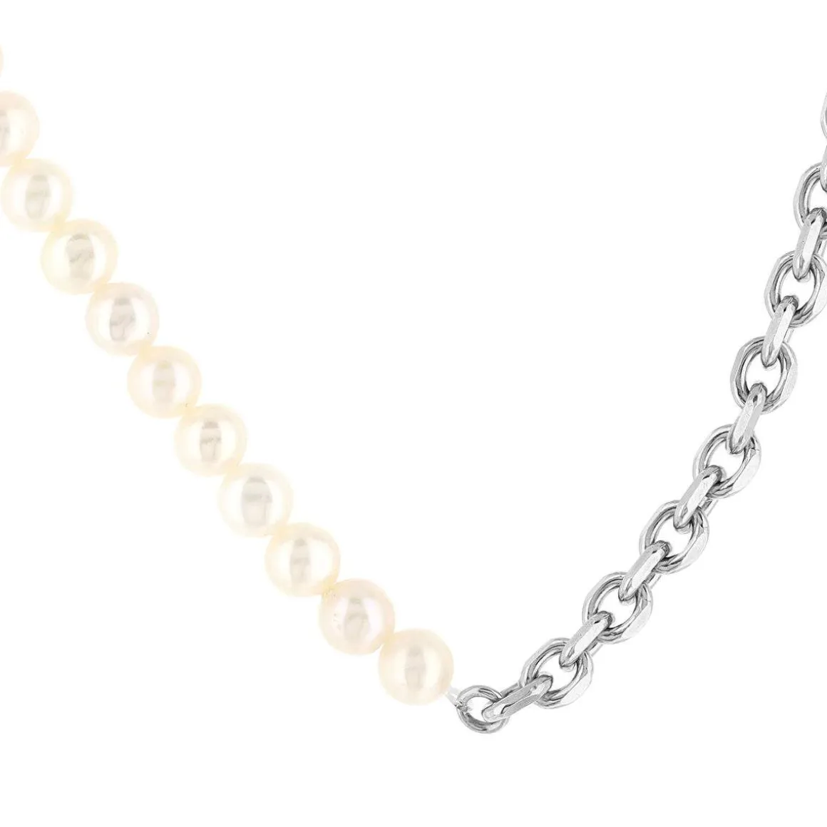 Collier argent 925 maille Forçat perles de culture de Chine 48 cm