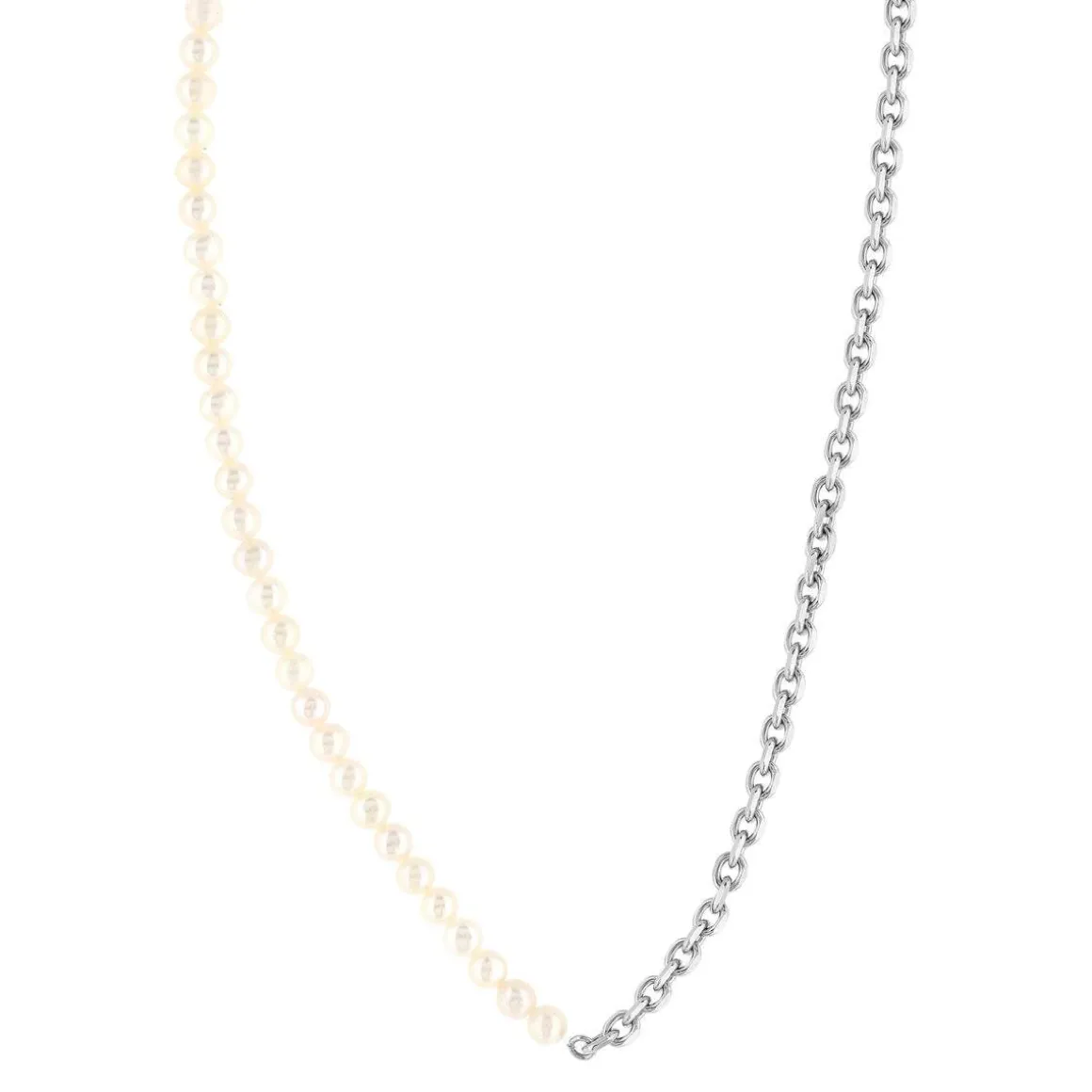 Collier argent 925 maille Forçat perles de culture de Chine 48 cm