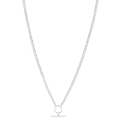 Collier argent 925 maille gourmette motif anneau T/bar. Longueur 45 cm.
