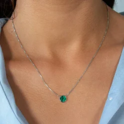 Collier argent 925 malachite 45cm