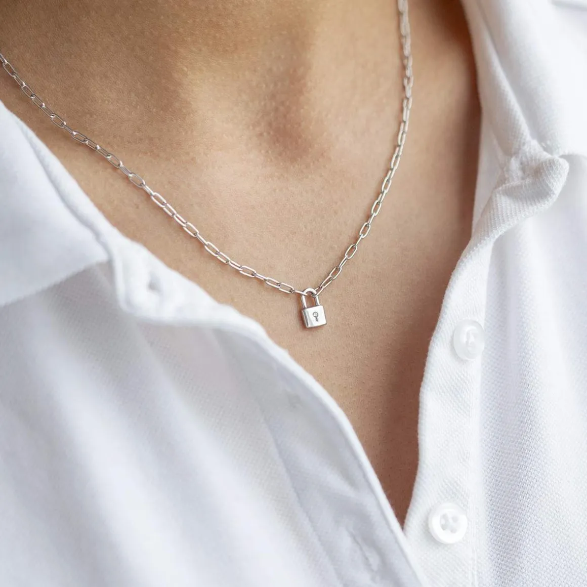 Collier argent 925, motif cadenas zirconias 45 cm
