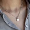 Collier argent 925, motif cadenas 45 cm