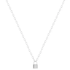 Collier argent 925, motif cadenas 45 cm