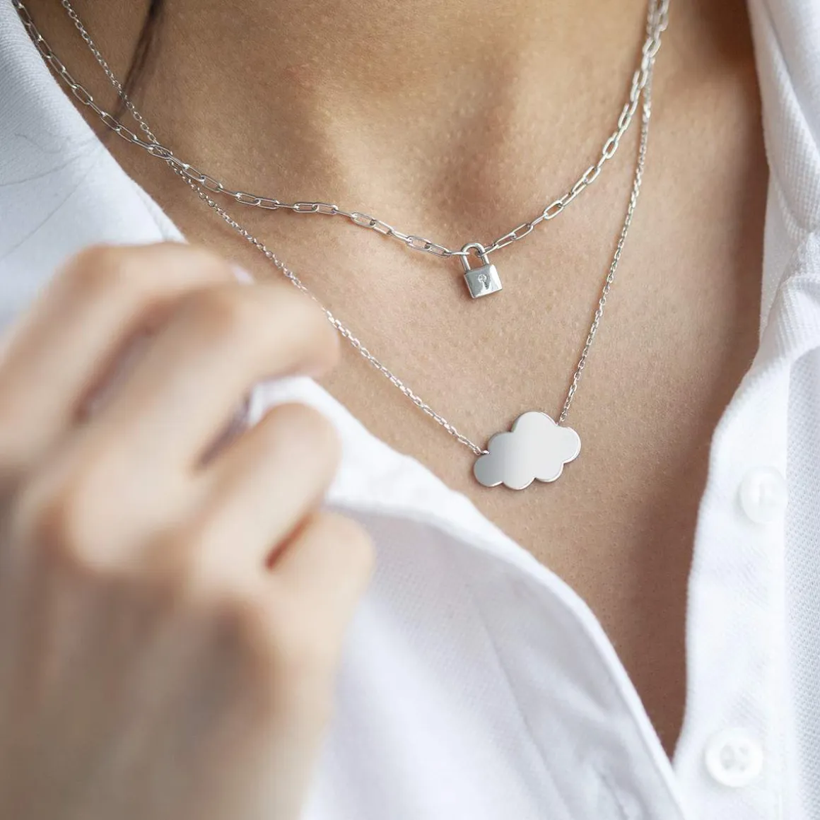 Collier argent 925, motif cadenas 45 cm