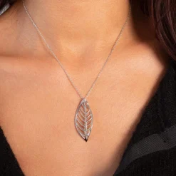 Collier argent 925 motif feuille 45cm