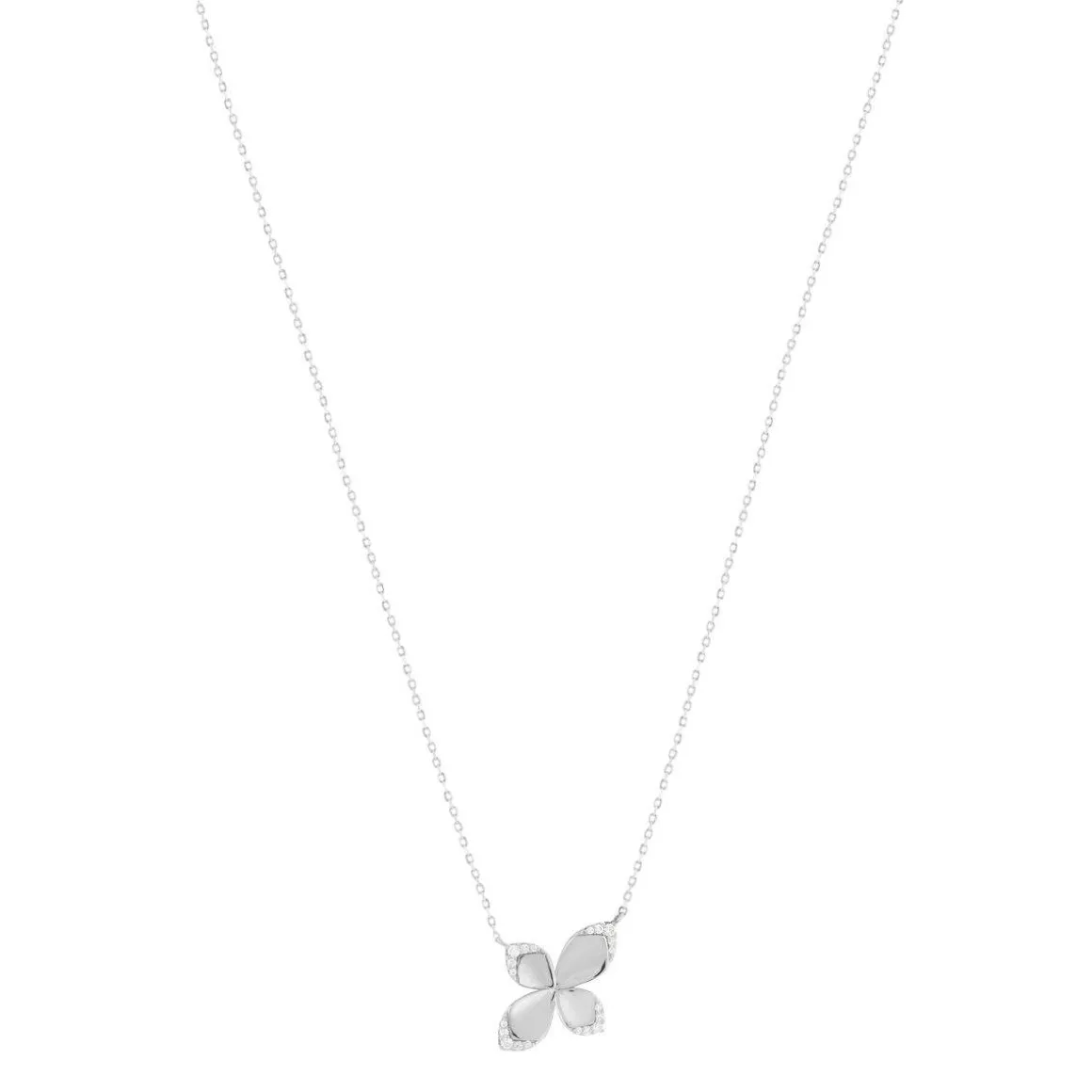 Collier argent 925 motif fleur zirconias 45cm