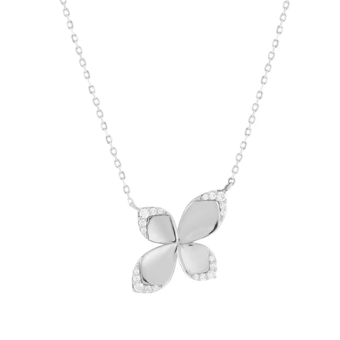 Collier argent 925 motif fleur zirconias 45cm