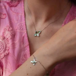 Collier argent 925 motif fleur zirconias 45cm