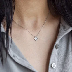 Collier argent 925, motif losange perlé 45 cm