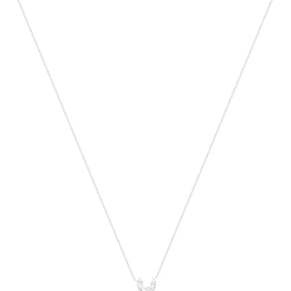 Collier argent 925 motif lune et étoiles zirconias 45cm
