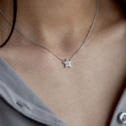Collier argent 925, motif étoile zirconias 45 cm