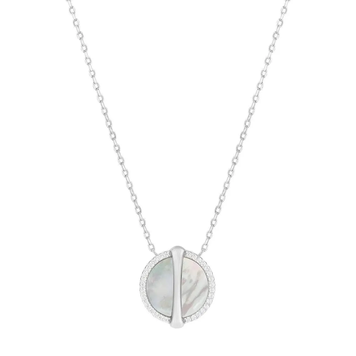 Collier argent 925 nacres rond et zirconias 45cm