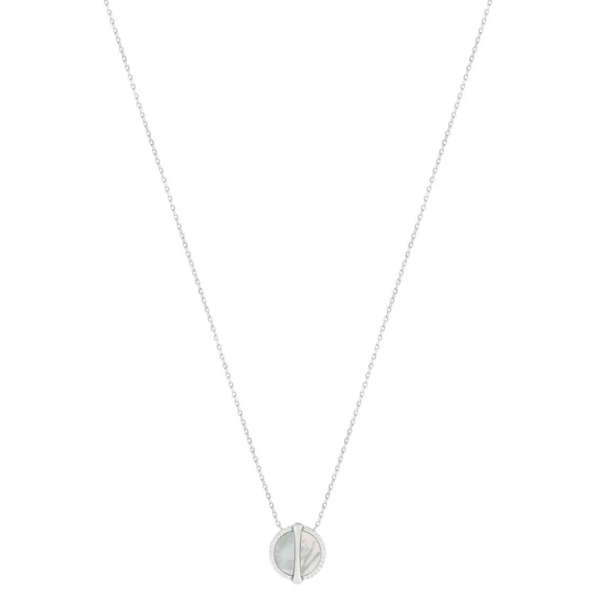Collier argent 925 nacres rond et zirconias 45cm