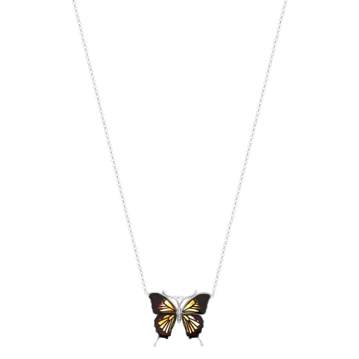 Collier argent 925 papillon ambre 42 cm