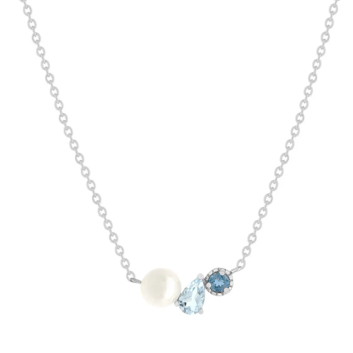 Collier argent 925 perle de Chine et topazes bleues traitées 45cm