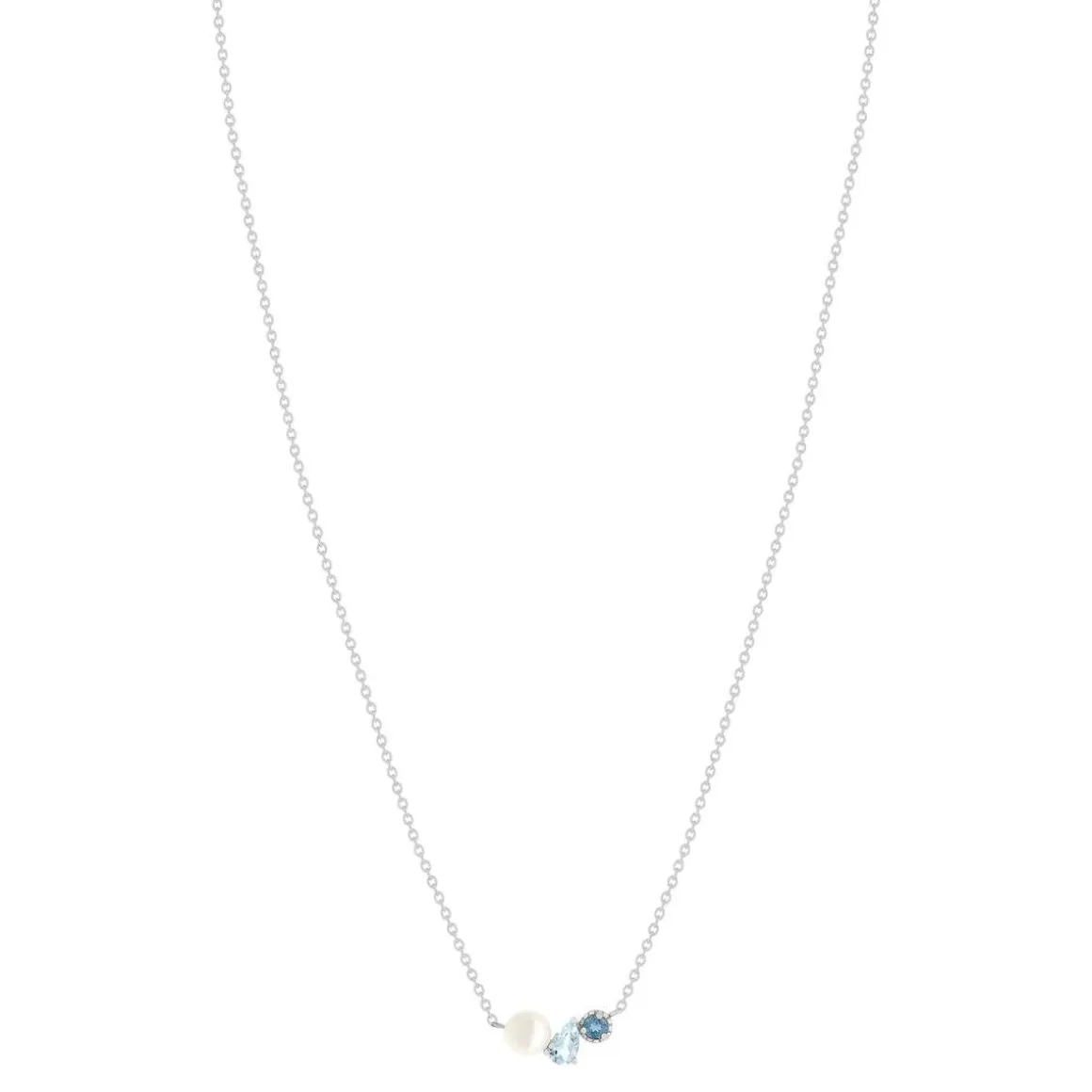 Collier argent 925 perle de Chine et topazes bleues traitées 45cm