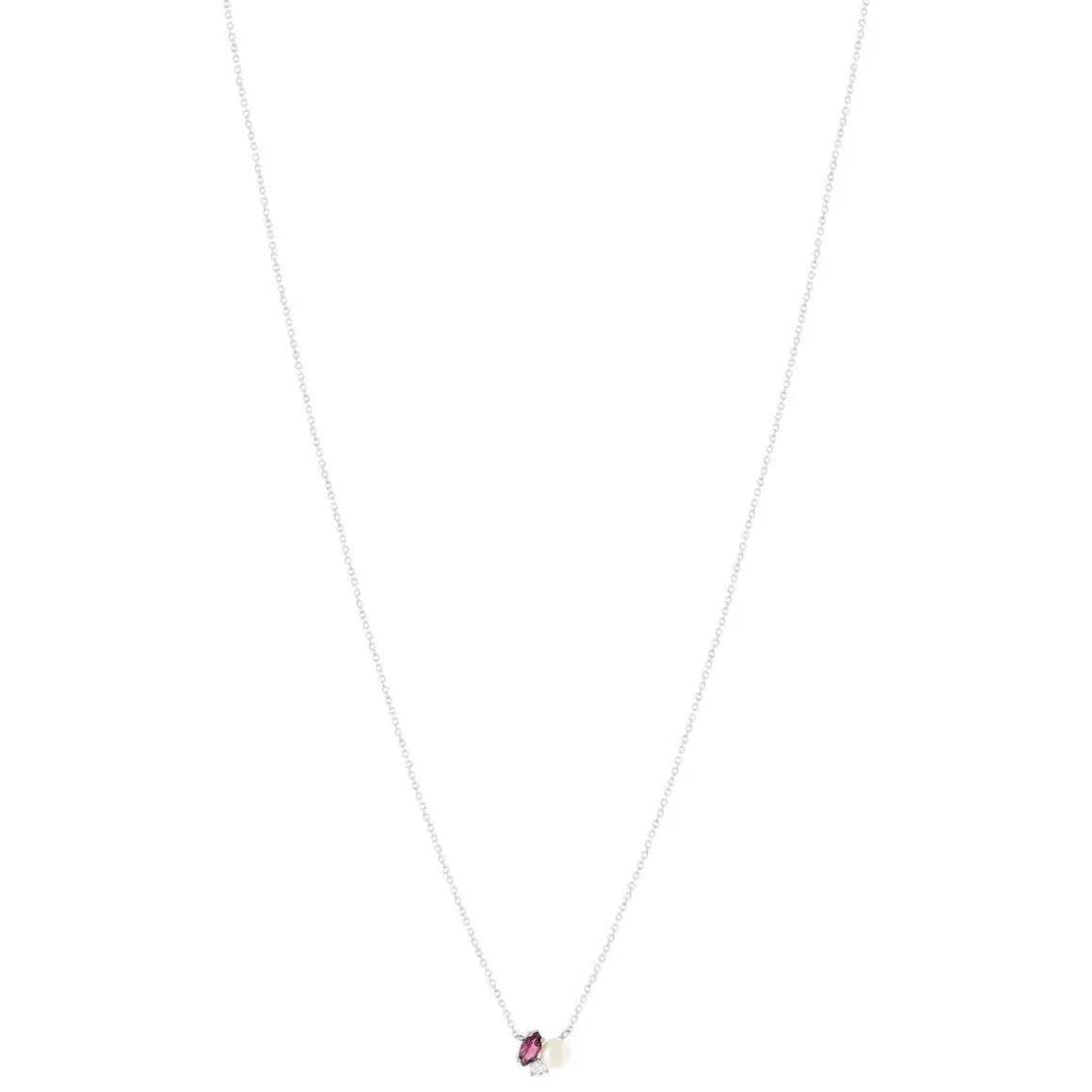 Collier argent 925 perle de Chine grenat rhodolite et topaze blanche 45cm