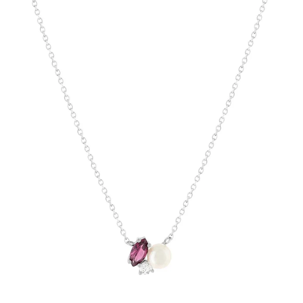 Collier argent 925 perle de Chine grenat rhodolite et topaze blanche 45cm