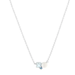 Collier argent 925 perle de Chine et topazes bleues traitées 45cm