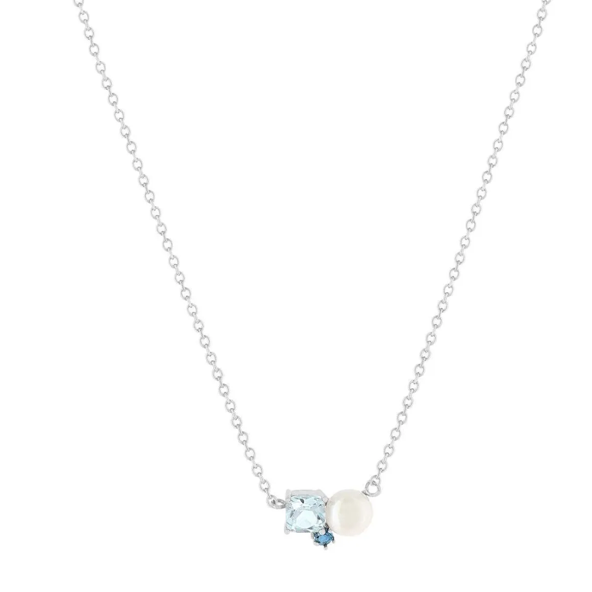 Collier argent 925 perle de Chine et topazes bleues traitées 45cm