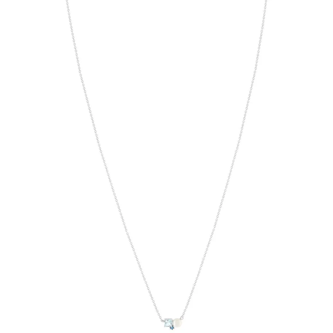 Collier argent 925 perle de Chine et topazes bleues traitées 45cm