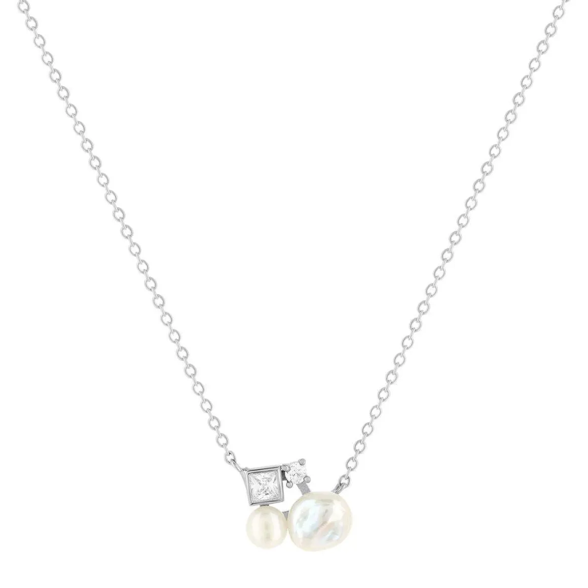 Collier argent 925 perle de Chine et zirconias 45cm