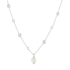 Collier argent 925 perle de Chine et zirconias 45cm